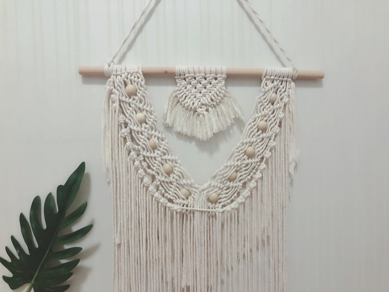 手工編織 macrame 波西米亞流蘇串珠客廳臥室裝飾掛飾壁掛掛毯 - 壁貼/牆壁裝飾 - 棉．麻 