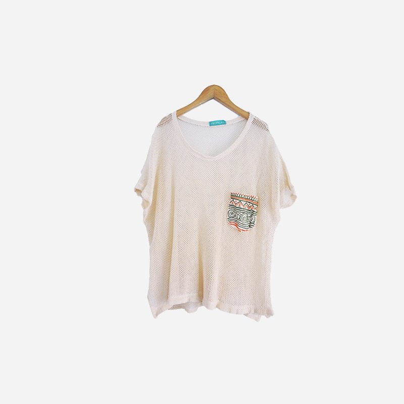 Dislocation vintage / geometric transparent yarn print shirt no.820 vintage - Women's T-Shirts - Cotton & Hemp White