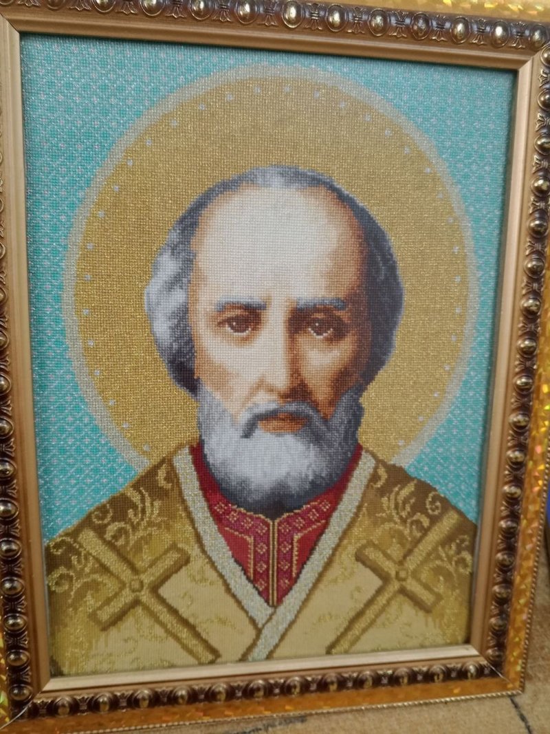 Saint Nicholas Icon,  Hand Cross Stitched, Orthodox Gifts, Christian icon, Byzan - 海報/掛畫/掛布 - 繡線 多色