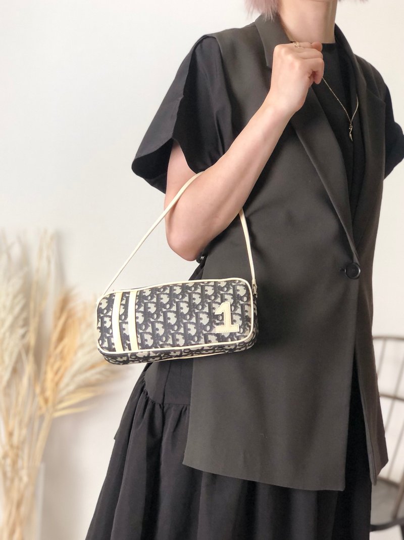 【 日本直送　名牌中古包 】Christian Dior トロッター ハンドバッグ ブラック ホワイト PVC ミニバッグ NO.1 オールド 2mgtaw - 手提包/手提袋 - 防水材質 黑色