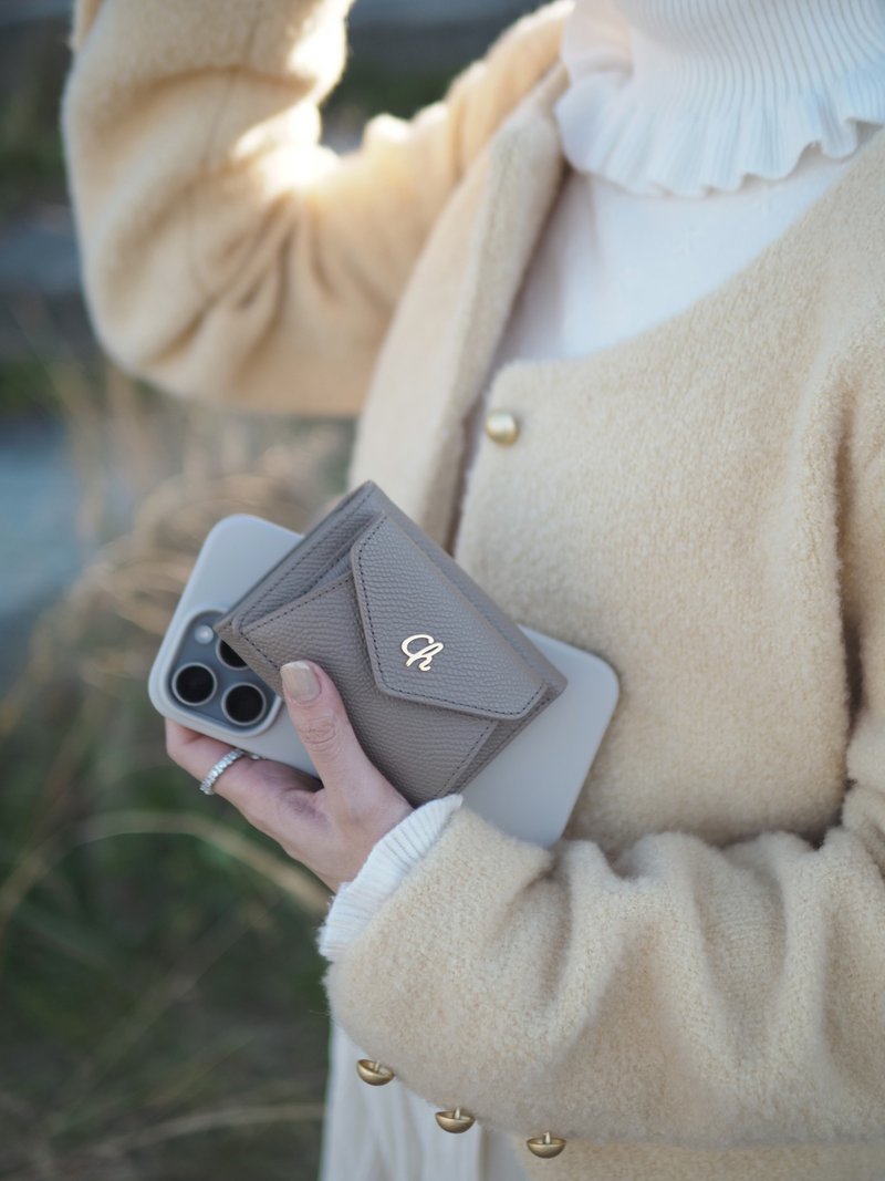 Maily (Light taupe) : Tri-fold wallet, Short wallet, cow leather, Grey - กระเป๋าสตางค์ - หนังแท้ สีเทา