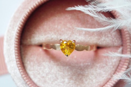 roseandmarry 黃水晶 925 純銀鍍玫瑰金 愛心造型戒指