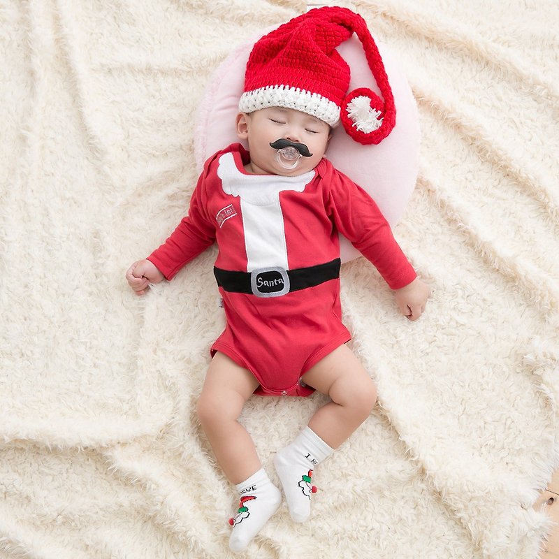 美國FMC X 日安朵朵 嬰兒禮盒-豪華聖誕老公公(連身衣+帽+寶寶襪) - 滿月禮物 - 棉．麻 紅色