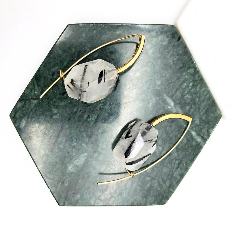 Minimalism - Agate 14kgf Earrings【Japanese Style Earrings】【New Year Gift】 - Earrings & Clip-ons - Gemstone Black