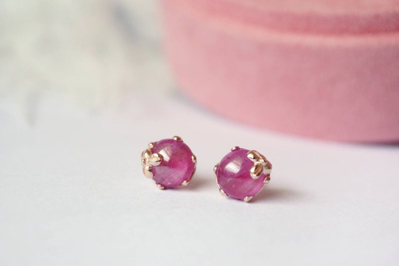 蛋型切割 頂級紅寶石 925 純銀鍍玫瑰金 耳環 - 耳環/耳夾/耳骨夾 - 純銀 紅色