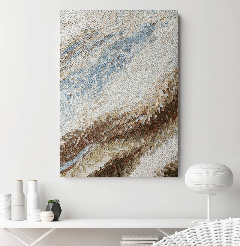 Textured blue brown wall art | Textured brown blue painting | Fluency - 壁貼/牆壁裝飾 - 棉．麻 藍色