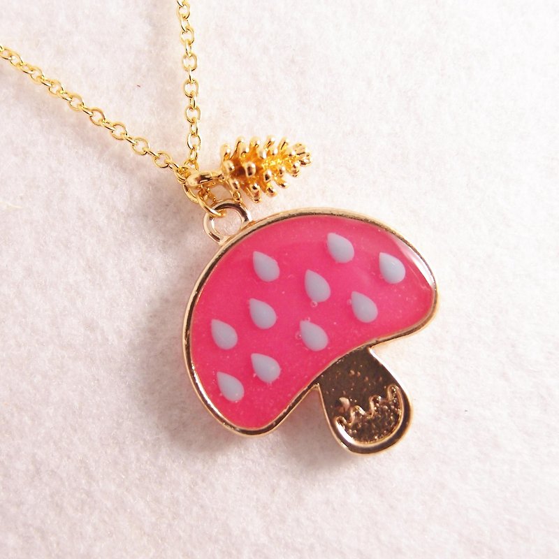 Small mushrooms Refreshing gem x] [Cn0180 forest small pine cones x hypoallergenic fade necklace - Necklaces - Paper Pink