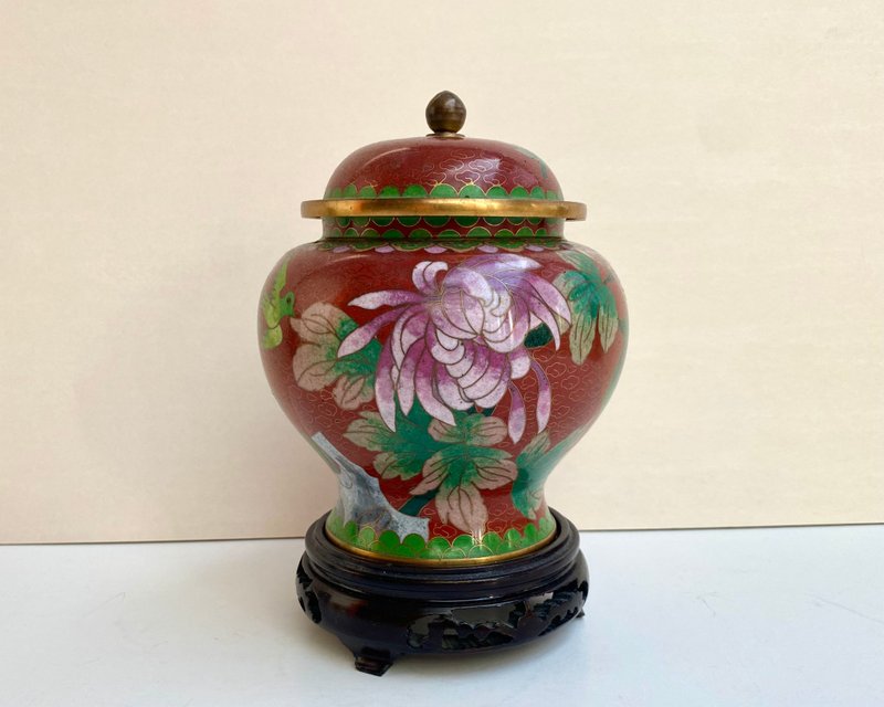 文泰藍姜罐帶蓋 來自中國 1970 |金屬和搪瓷花瓶 - 其他 - 其他金屬 多色