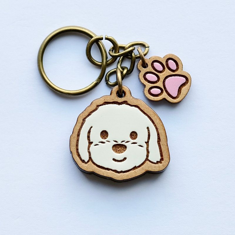 Painted Wooden key ring - Maltese(2) - ที่ห้อยกุญแจ - ไม้ ขาว