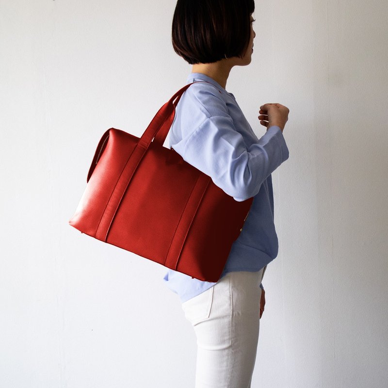 Italian genuine leather business tote bag - กระเป๋าถือ - หนังแท้ สีแดง