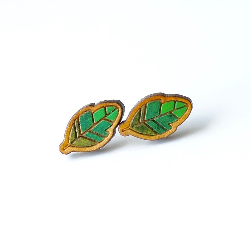 Painted wood earrings-Geometric (green) - Earrings & Clip-ons - Wood Green