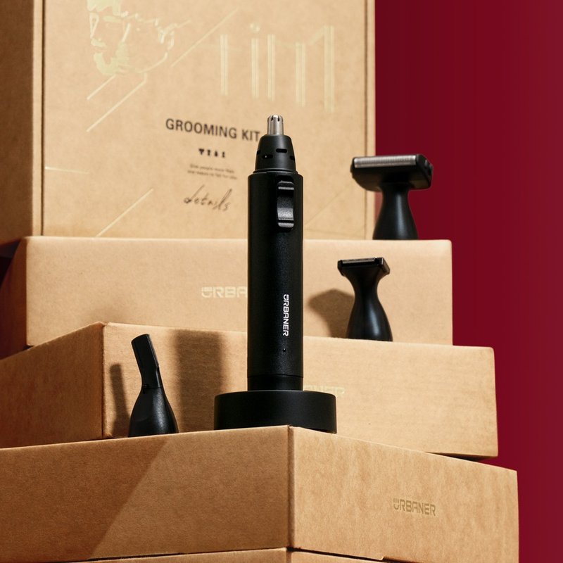 客製化禮物:四合一修容組 鼻毛刀/修鬍刀 聖誕禮盒 可雷雕 - 男士護理 - 防水材質 黑色