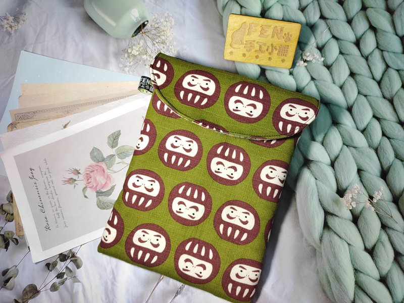 Bag series-Japanese knotted cotton matcha green lucky God Daruma style e-book storage bag-7-inch storage bag - เคสแท็บเล็ต - ผ้าฝ้าย/ผ้าลินิน 