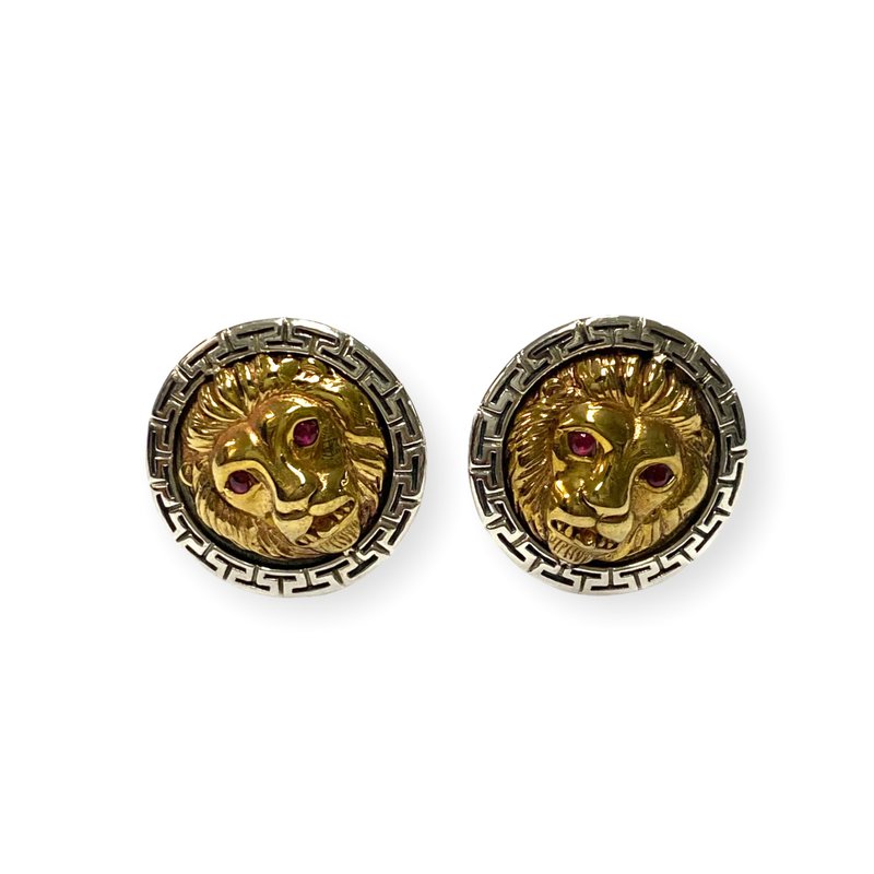 Vintage Style 18k Gold Plated Lion with Ruby Stone Cufflinks 925 Sterling Silver - 袖扣 - 純銀 金色