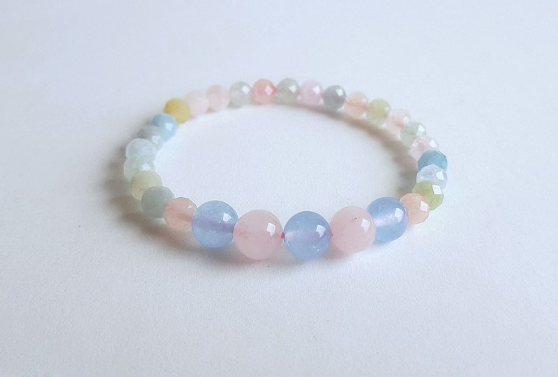 宝石エッセイ天然鉱石モルガナイト粉末クリスタルサファイア付きブレスレット - ブレスレット - 宝石 多色