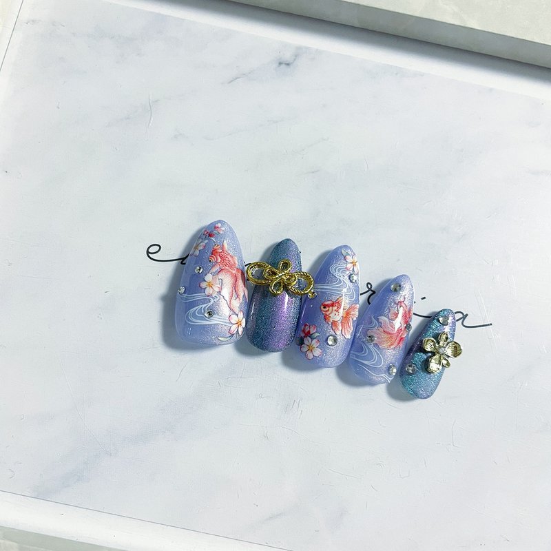 [Nail tips] Japanese goldfish nails - Nail Polish & Acrylic Nails - Resin Blue