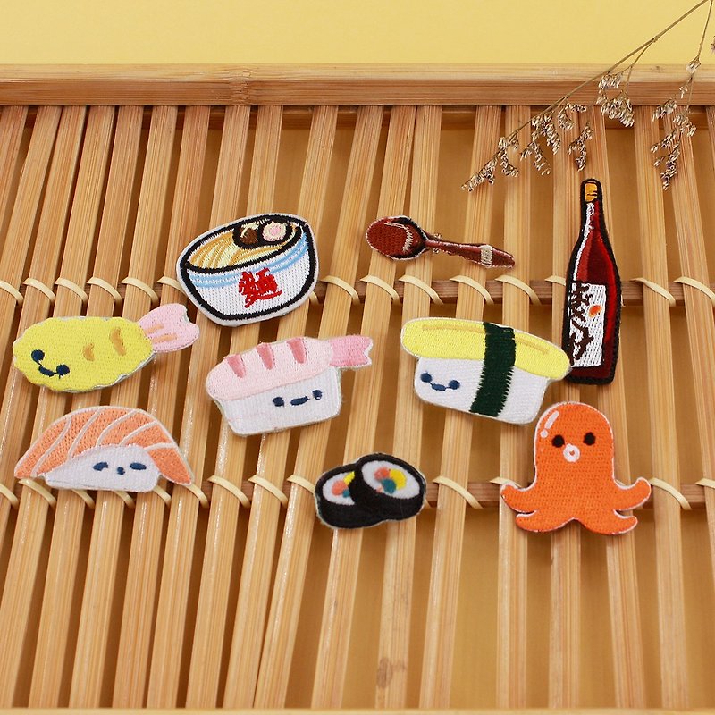 Goody Bag set of 9pcs Japanese food/Kawaii Sushi handmade embroidery brooch/pins - Brooches - Thread 