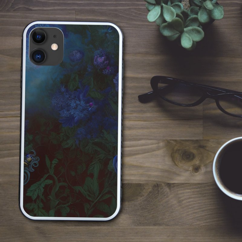 エレガントでクラシックな上品さがガーリーで青紫な植物がお洒落【強化ガラス仕上げ】iPhone16 対応 - 手機殼/手機套 - 塑膠 多色