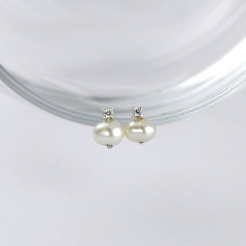 GreenRock Jewelry 珍珠CZ鑽石耳環 925純銀