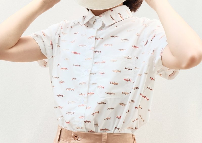 Salmon Shirt - 女上衣/長袖上衣 - 其他材質 橘色