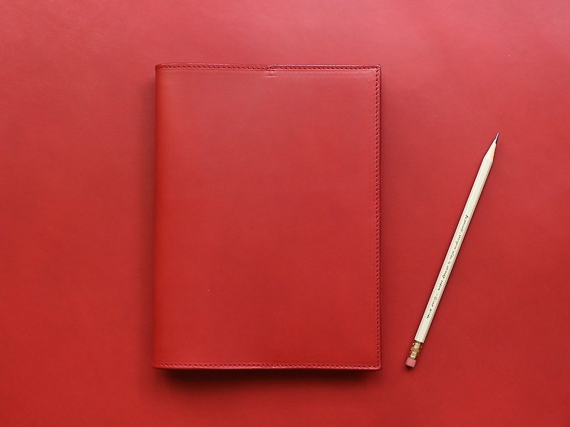 Leather Book Sleeve A5 ( Custom Name ) - Joy Red - ปกหนังสือ - หนังแท้ สีแดง