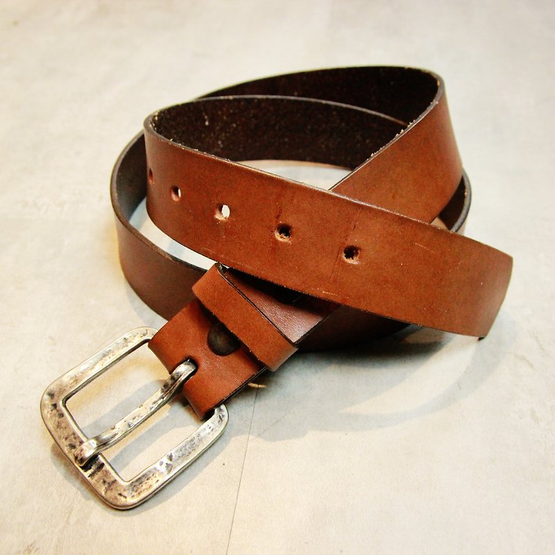 Tsubasa.Y ancient house Mocha color metal buckle ancient leather belt 003, leather belt - เข็มขัด - หนังแท้ 
