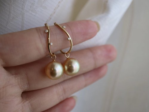 KOKO PEARL JEWELRY 京都原創直郵 南洋金珠創意2ways耳釘 耳環 鑲鑽18k耳圈