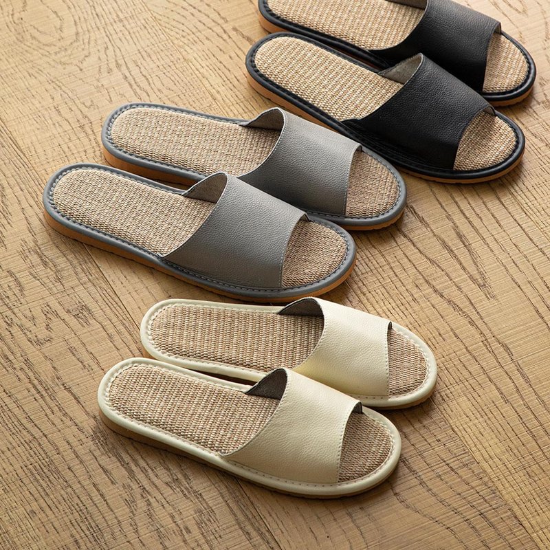 Japan Shuangshan Japanese-style first-layer cowhide leather and linen-soled non-slip indoor slippers - many types to choose from - Indoor Slippers - Other Materials Multicolor