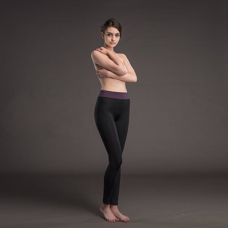 Revolution waist color matching pants - cut and cut nine points - Women's Yoga Apparel - Other Man-Made Fibers Black