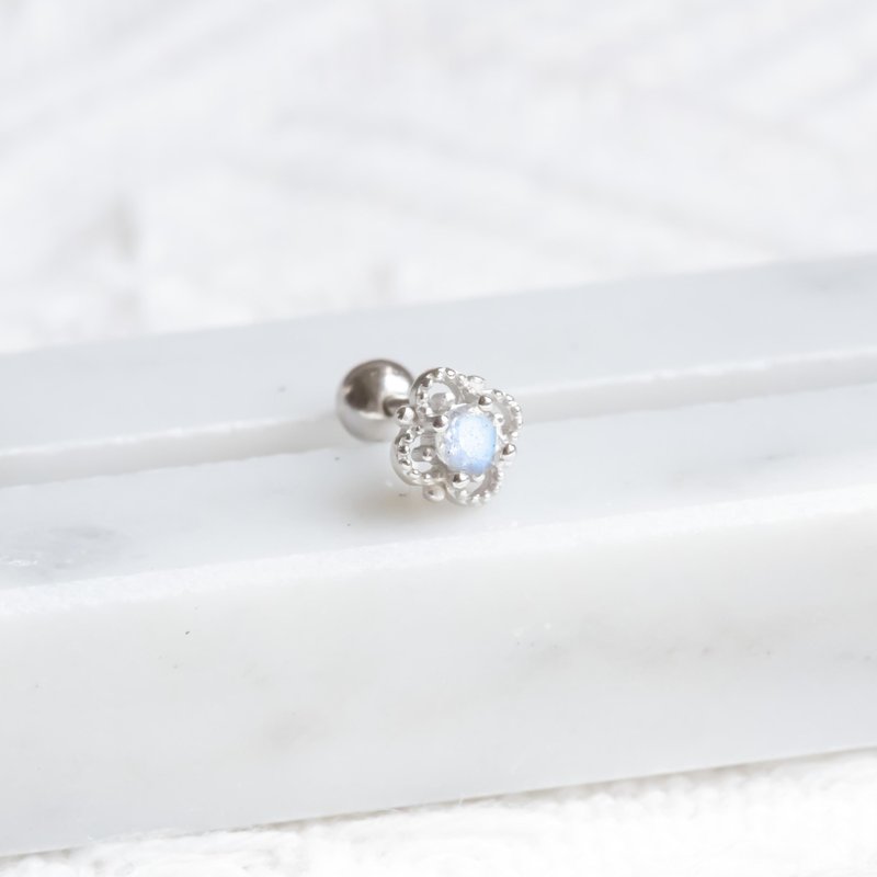 ラブラドライト925スターリングシルバークローバーラウンドビーズピアス - ピアス・イヤリング - 宝石 ブルー