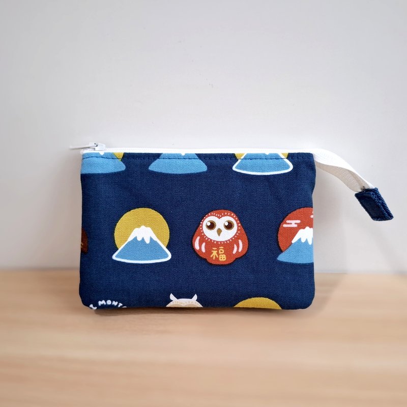 Three-layer two-color coin purse-Owl x Mount Fuji - Coin Purses - Cotton & Hemp 