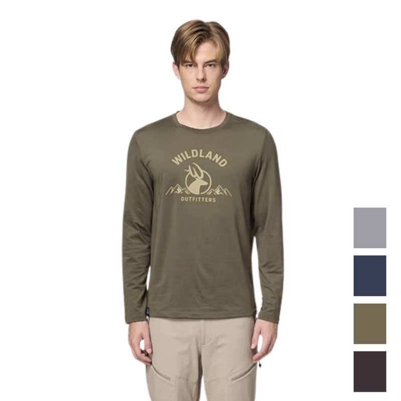 【Wildland】ストレッチクルーネック ウォームプリント機能ウェア メンズ 0B32602 - トップス ユニセックス - ポリエステル グリーン