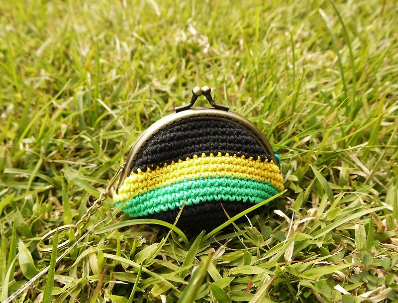 Minibobi hand-woven-bronze small gold bag/coin purse-Jamaica/gift - กระเป๋าใส่เหรียญ - ผ้าฝ้าย/ผ้าลินิน สีเขียว