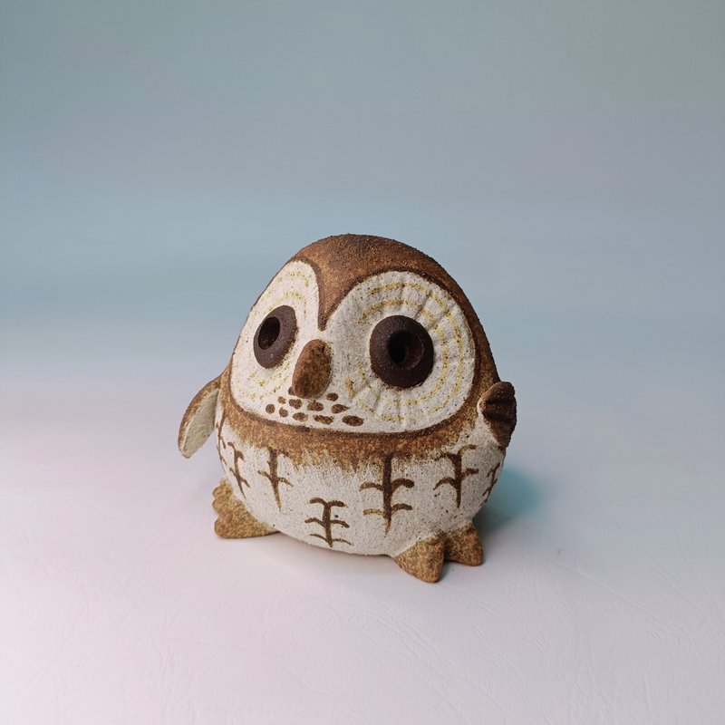 迷你Q版貓頭鷹-灰林鴞/陶藝品/原創 - 擺飾/家飾品 - 陶 