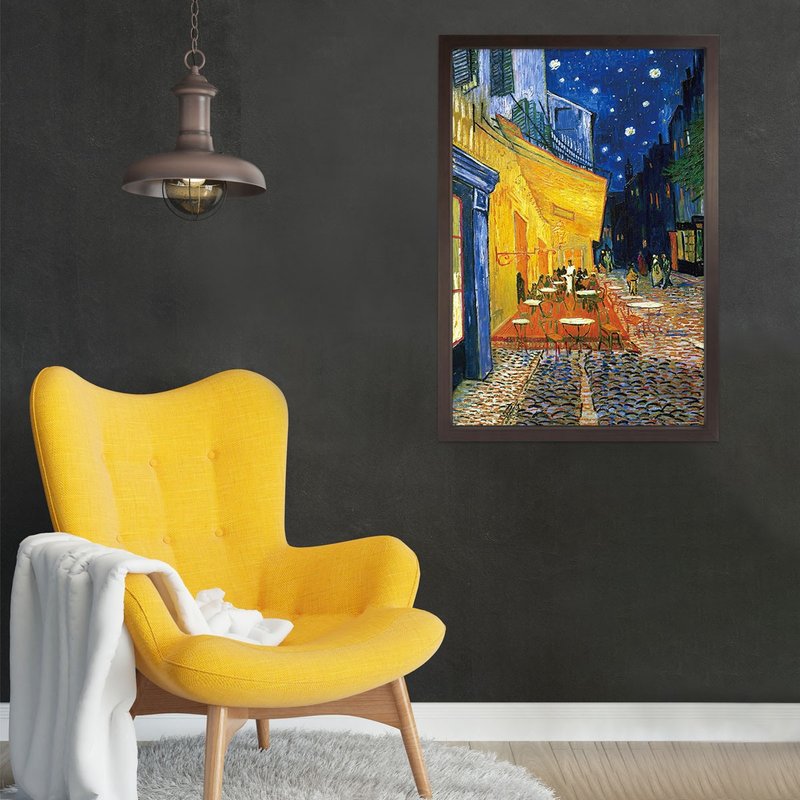 【Coffee House under the Starry Sky】Van Gogh/with frame/museum level micro-print/reproduction painting - โปสเตอร์ - กระดาษ สีน้ำเงิน