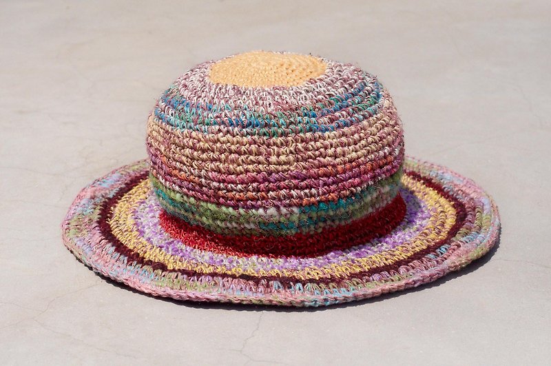 A limited edition of hand-woven cotton cap / knit cap / hat / visor / hat - Magic colorful fruit ice cream stripes - หมวก - ผ้าฝ้าย/ผ้าลินิน หลากหลายสี