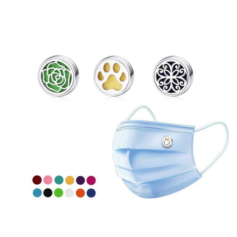 Essential oil aromatherapy mask magnetic buckle-12mm titanium steel Silver(set of three) heart-to-heart, Xiaochai handprint, rose - น้ำหอม - วัสดุอื่นๆ สีเงิน