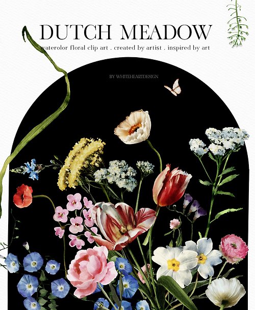 Whiteheartdesign Field Flowers Watercolor Floral Clipart Golden Age Dutch Style Bouquet PNG
