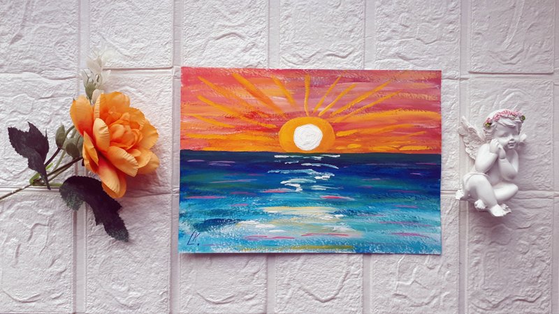 Symphony of Colors, Seascape Sunset Artwork, Modern Impressionism Painting - 壁貼/牆壁裝飾 - 紙 多色