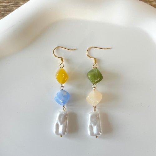 KAREN JEWELRY 撞色暈染寶石巴洛克珍珠耳環