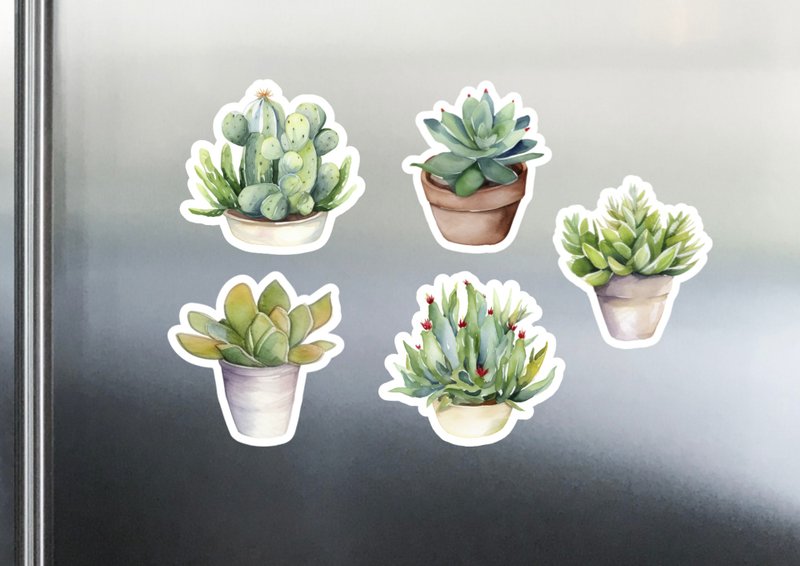 Fridge Magnet Set or Sticker Set - Vase Fridge Magnet Set - 5 Pieces - Watercolor Garden Design - แม็กเน็ต - วัสดุอื่นๆ หลากหลายสี