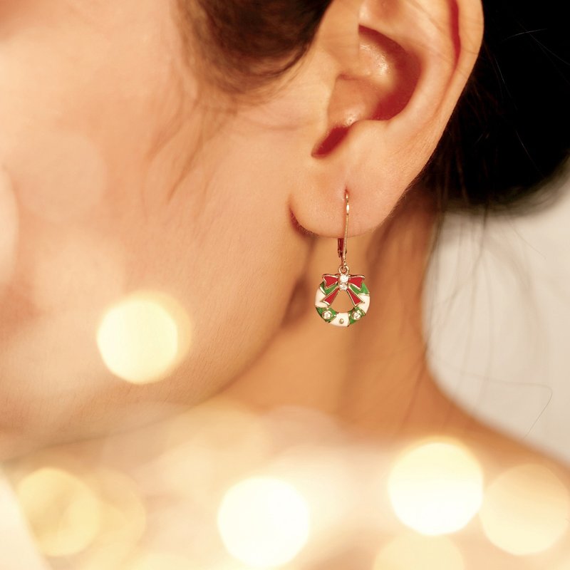 Christmas Gifts | Light Jewelry | Christmas Wreath Drop Earrings - ต่างหู - เงินแท้ สีทอง