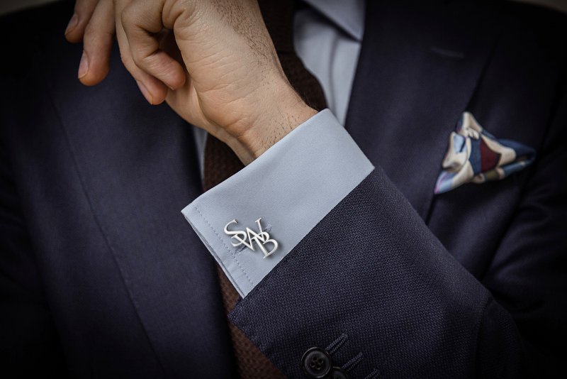 Groom Cufflinks, Initials Cufflinks personalized, Wedding Cufflinks silver 925 - กระดุมข้อมือ - เงินแท้ สีเงิน