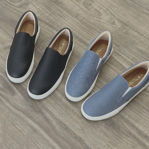 富發牌古著鞋 FUFASHOES 日系素色簡約男款懶人鞋-黑/藍 2CW81
