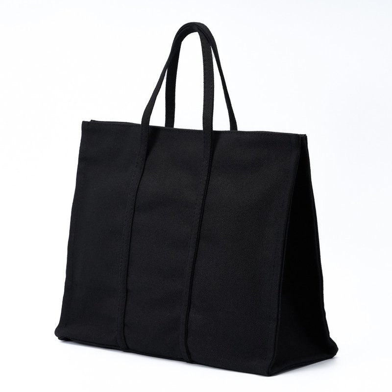 Minimalist black solid color all-match concealed buckle canvas bag - Handbags & Totes - Cotton & Hemp Black