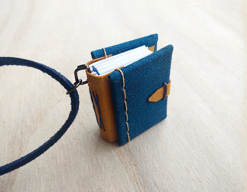 Mini Book Necklace (DarkBlue), with adjustable faux suede cord - 項鍊 - 紙 藍色