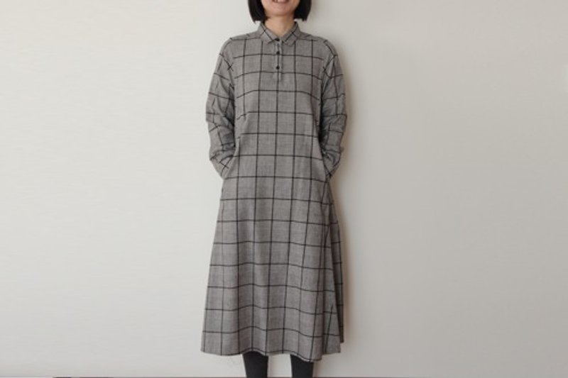 Flairnel dress gray - ชุดเดรส - ผ้าฝ้าย/ผ้าลินิน 