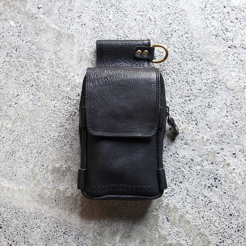 沈穩黑    大尺寸手機包、工作腰包【LBT Pro】 - 化妝袋/收納袋 - 真皮 黑色