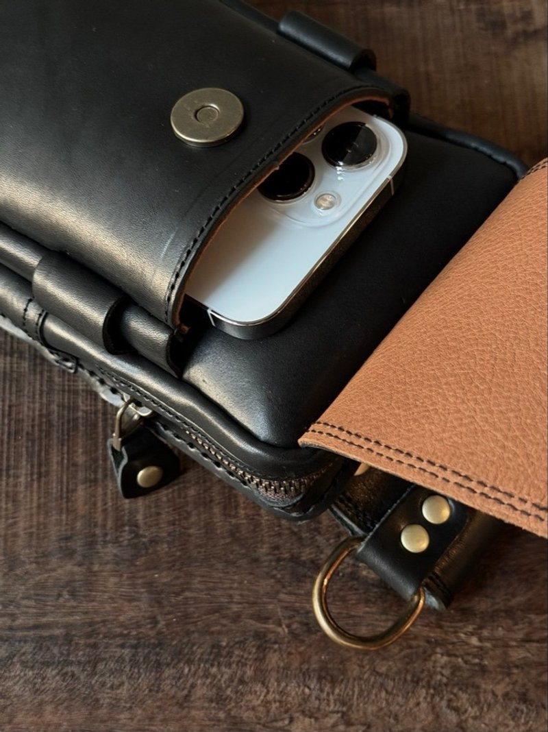 腰包 沈穩黑 I 美洲多脂植鞣牛皮 手機腰包 工作腰包 工具包 - 其他 - 真皮 黑色