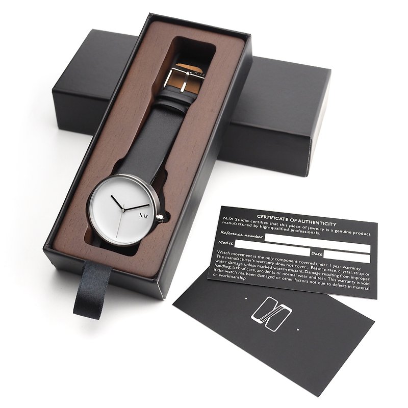 N.IX's Minimalist Wrist Watch - Shine/Black Leather strap - 女錶 - 真皮 黑色